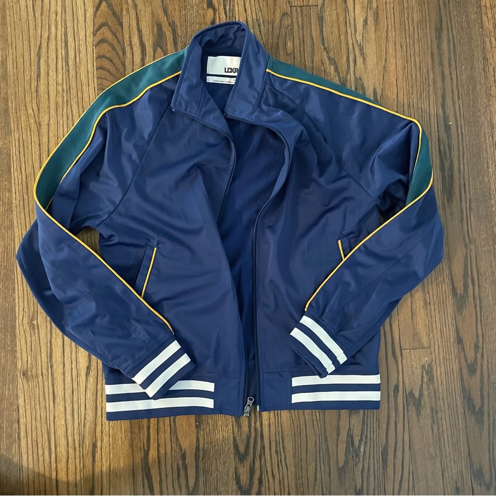 LCKR Blue Track Jacket with Green and Yellow Accents Size Medium